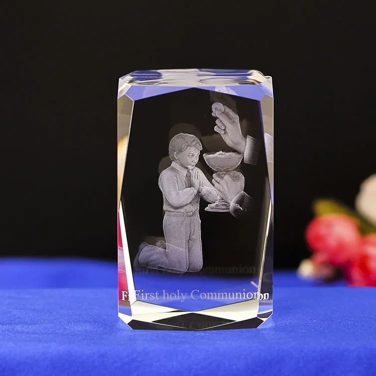 Shining 3D laser engraving Christian boy girl baptism crystal religious souvenir