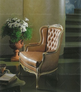 French Royal Luxury Wooden Armchair <strong>Green</strong> Fabric <strong>Accent</strong> <strong>Chair</strong> - Product Image 4
