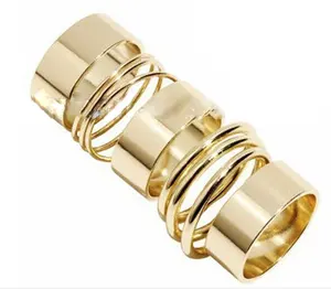 Women Girls Punk Stack Plain Gold Shiny Cute Above Knuckle Ring Band Midi Rings Set full finger knuckle ring