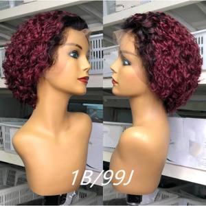 6 pouces Pixie bouclés 13x1 T dentelle brésilienne perruque de cheveux humains courte bouclée # 99J <span class=keywords><strong>vin</strong></span> rouge pas cher femmes noires 100% perruques de cheveux vierges Stock - Product Image 6
