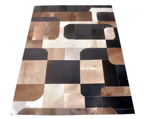 Customized Service High Quality Embroidered Designer Hair On Cowhide Patchwork Leather Carpet Rug Crystal Look Shine Carpet
