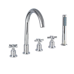 OEM Five Piece Brass Bathtub Faucet <b>Set</b> Chrome Curved Mixer Tap With Shower <b>Spray</b> For Bathroom - Product Image 1