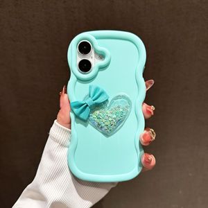 Funda de teléfono ondulada con lazo brillante dulce amor corazón líquido decoración 3D fundas de teléfono personalizadas para iPhone 13 15 16 Pro Max fundas - Product Image 6