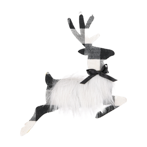 Black White Checkered Leaping Reindeer Ornament Faux Fur Christmas Decoration for <b>Tree</b> Shop Window Display Wholesale - Product Image 1