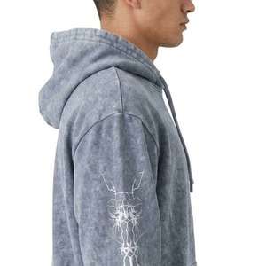 Sudadera con Capucha Extra Grande para Hombre, 100% Algodón, Felpa Francesa de 430g, Gris Lavado, con Bolsillo Estampado, Estilo Casual para Otoño - Product Image 5