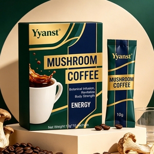 กาแฟวิตามินสกัดจากเห็ดสูตรอ่อนโยนจากธรรมชาติ บรรจุภัณฑ์แบบซอง 10 กรัม*10 ซอง กล่องพิมพ์ลายทองคำสีเขียวเข้ม รับผลิตแบบ OEM ปริมาณมาก พร้อมติดฉลากสินค้าของลูกค้า - Product Image 4