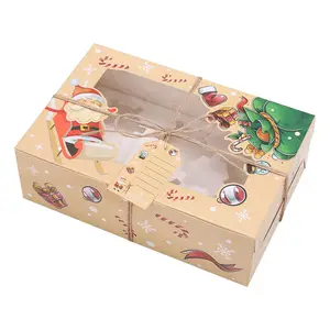 Große Feiertage Weihnachten 4 6 12 Loch Cupcake Cookie Bäckerei Kraft Verpackungs box mit Fenster Tag für Party Favor Geschenk geben