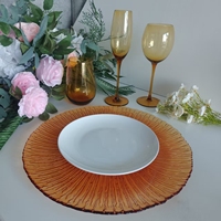 Assiette de présentation en verre texturé ambre soleil, sous-assiette décorative pour mariages, hôtels et repas à domicile (vente en gros)