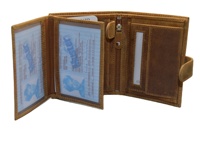 Dompet kulit pria, ramping, vertikal, lipat tiga, pemblokiran RFID, kuda gila, desain Vintage mewah, koin poliester, pendek terbuka