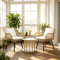 Ensemble de terrasse transfrontalier en PE, style moderne et épuré, trois pièces, table basse et chaises 2 places pour le thé de l'après-midi