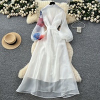 Robe longue décontractée pour femme avec col romain et dentelle, collection automne
