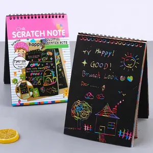 Eco-friendly Rainbow DIY Scratch Art Paper Note With With Stencils And Brush