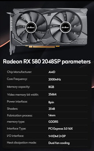 Jieshuo factory wholesale Rx580 8gb best selling gaming <strong>graphics</strong> <strong>card</strong> 580 8g GDDR5 GPU lowest <strong>price</strong> customizable - Product Image 6