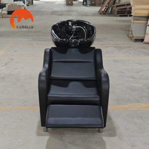 Schwarze Moderne Friseurstühle mit Keramikbecken Maßgefertigte Salonmöbel Waschstuhl-Bett für Friseursalon-Station - Product Image 3