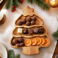 Plateau de service en bois pour Noël, avec 3 compartiments pour biscuits, bonbons et tables de fête – Offre Spéciale