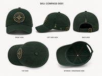 Casquette de baseball unisexe en sergé de coton à 6 panneaux, avec badge boussole, pour le marché des articles de randonnée et d'extérieur, personnalisable avec logo, directement de l'usine