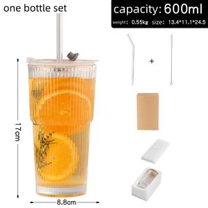 Large Ribbed Glassware 20oz Reusable <strong>Glass</strong> Cups and Tumblers with Lids Tumbler Fluted Design <strong>Glass</strong> Cup for Coffee Beer Tea <strong>Latte</strong> - Product Image 6