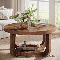 Table basse la plus vendue, style américain moderne, en bois, double niveau, avec rangement intégré, en panneau de densité