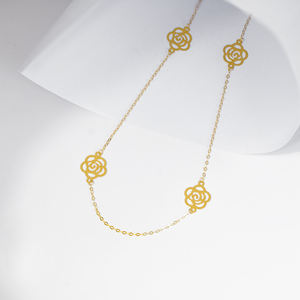 قلادة ذهبية عيار 18 قيراط من بي سي إكس للمجوهرات، تصميم زهرة مجوفة مع سلسلة بسيطة للزفاف والخطوبة والحفلات والهدايا - Product Image 3