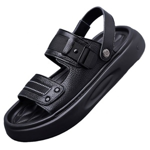 Sandales d'été pour hommes en cuir véritable à bout ouvert, semelle épaisse en caoutchouc, semelle intermédiaire en EVA, doublure textile, motif léopard - Product Image 1