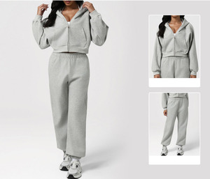 Conjunto Deportivo de Sudadera con Capucha y Cremallera de Algodón con Logotipo Personalizado para Mujer, <span class=keywords><strong>Ropa</strong></span> Deportiva de <span class=keywords><strong>Yoga</strong></span>, Pantalones Deportivos Casuales, Conjuntos Holgados, Cómodos y Cálidos - Product Image 4