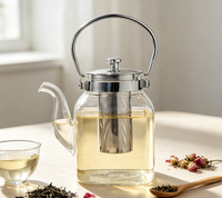Théière carrée classique Wuso en verre borosilicate avec poignée en métal argenté, bouilloire artisanale avec infuseur en acier inoxydable pour thé en vrac