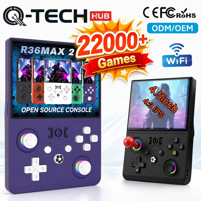 R36 Max 2 Retro Handheld Game Console 4.5 Inch IPS Screen Linux Portable Emulator RGB WiFi 10000 Built-in Games 4000mAh Battery