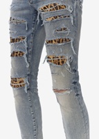 OEM marque de mode dernière marque bleue pantalon patché denim déchiré pantalon jean vente en gros