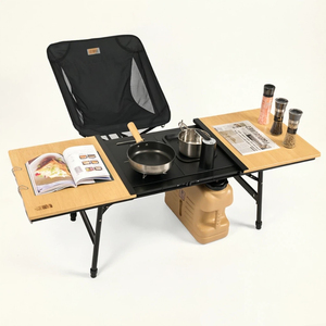 Mesa de Comedor de Bambú para Exteriores, Marco de Aleación de Aluminio, Plegable, Portátil, para Campamento, Viajes, Barbacoa, Picnic, Muebles de Exterior para Parque - Product Image 1