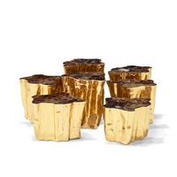 Ensemble de tables basses haut de gamme avec structure en laiton moulé, finition racine de bois brun, 7 à 14 pièces, design artisanal unique