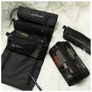 Makyaj seyahat çantası saco de pana baskılı özel profesyonel kadife Pu deri şeffaf bayanlar erkekler makyaj çantası