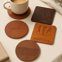 Sous-verres ronds en cuir PU imperméable personnalisés avec logo imprimé UV pour bar et restaurant