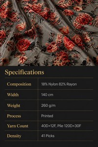 Tissu en velours imprimé floral 18% NYLON 82% RAYON, doux, respirant, semi-transparent, léger, velours brûlé pour robe Abaya - Product Image 2