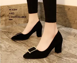 FD01 DEleventh أحذية النساء الكعب المسطح كتلة كعب سميك سيدة الرسمي أحذية النساء السود العادي العمل أحذية نسائية عالية الكعب