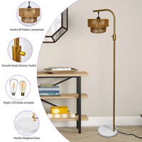Lampe sur pied de qualité supérieure 3000K blanc chaud, abat-jour en chanvre rustique sur cadre en fer doré, CRI80, gradation douce
