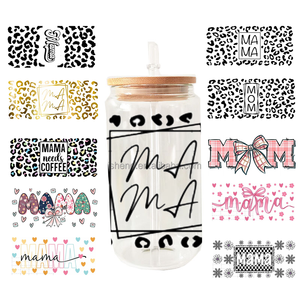 สติกเกอร์ติดแก้วลายวันแม่ MAMA ขนาด 16 ออนซ์ แบบกำหนดเอง พิมพ์ลาย UV DTF สำหรับตกแต่งแก้ว ทนทาน - Product Image 1