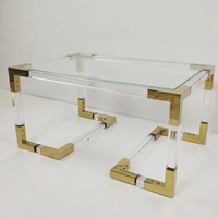 Table d'appoint moderne en verre avec plateau transparent, cadre en acrylique, miroir doré en acier inoxydable, table basse pour baie vitrée, table de chevet