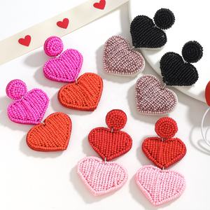 Pendientes de Corazón Hechos a Mano con Cuentas Rojas de Moda para el Día de San Valentín, Imitación de Perla, Piedra Natural, Plástico para Mujer, Regalo - Product Image 1