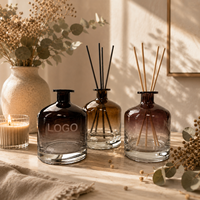 Bouteille diffuseur de parfum en verre dégradé marron de 200 ml, 500 ml, 2000 ml, vide, ronde, de luxe, avec bâtonnets – Vente en gros