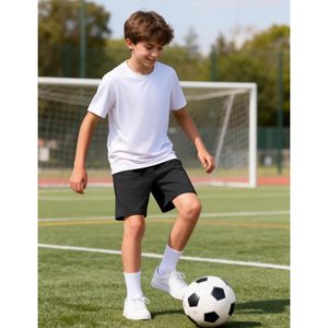 Shorts de sport pour garçons en maille à séchage rapide avec poches, shorts de basketball et de football, taille mi-haute, en polyester et coton tricoté - Product Image 2