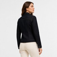 Veste en jean slim fit en coton lourd 320GSM pour femme, indigo foncé, délavé à l'acide, streetwear, logo personnalisé OEM, tailles S-5XL