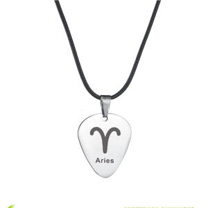 Collar de Acero Inoxidable con Diseño de Zodíaco <span class=keywords><strong>y</strong></span> Púa de Guitarra, Moderno <span class=keywords><strong>y</strong></span> Creativo, Personalizado, para Regalo de <span class=keywords><strong>Pareja</strong></span>, Venta al por Mayor - Product Image 2