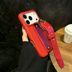 Étui de téléphone en cuir tendance avec dragonne pour iPhone 17 Air 16 15 Pro Max <span class=keywords><strong>Plus</strong></span>, coque antichoc pour fille, compatible Apple - Product Image 4