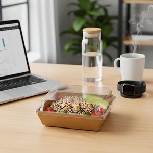 Contenants alimentaires en papier kraft personnalisés avec couvercle transparent, boîtes carrées pour gâteaux, sushis, collations, beignets, muffins, salades, pâtisseries, contenants à emporter - Product Image 6