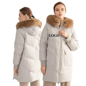 Benutzer definierte Kleidung Hersteller warme Winter jacke Frau Daunen jacken Puffer Mäntel lange Pelzmantel Frauen