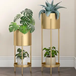 Rak berdiri tanaman logam 2 tingkat, rak dalam ruangan untuk dekorasi rumah sudut multi fungsi untuk tampilan Organizer Pot bunga tanaman