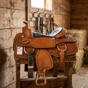Selle de cheval western en cuir indien de qualité supérieure avec design ajouré, siège en cuir souple et arceau en bois pour l'équitation - Product Image 3