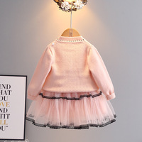 Ensemble de vêtements décontractés en tricot à manches longues pour filles de 3 à 4 ans, style doux avec nœuds, en polyester/nylon, respectueux de l'environnement