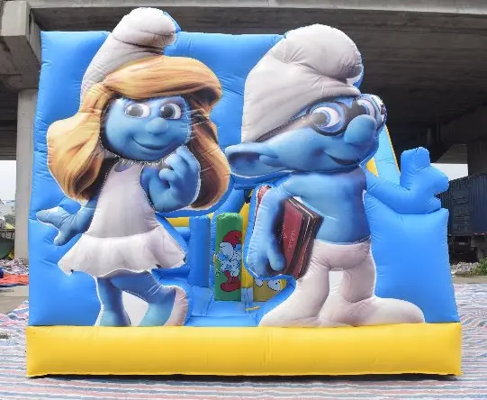 The smurf tema castle bouncer dengan slide kering bouncing castle untuk anak-anak