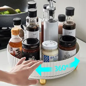 صندوق تخزين Lazy Susan يدور 360 درجة منظم مكياج درج دوار بلاستيك دائري خزانة حاويات حفظ التوابل